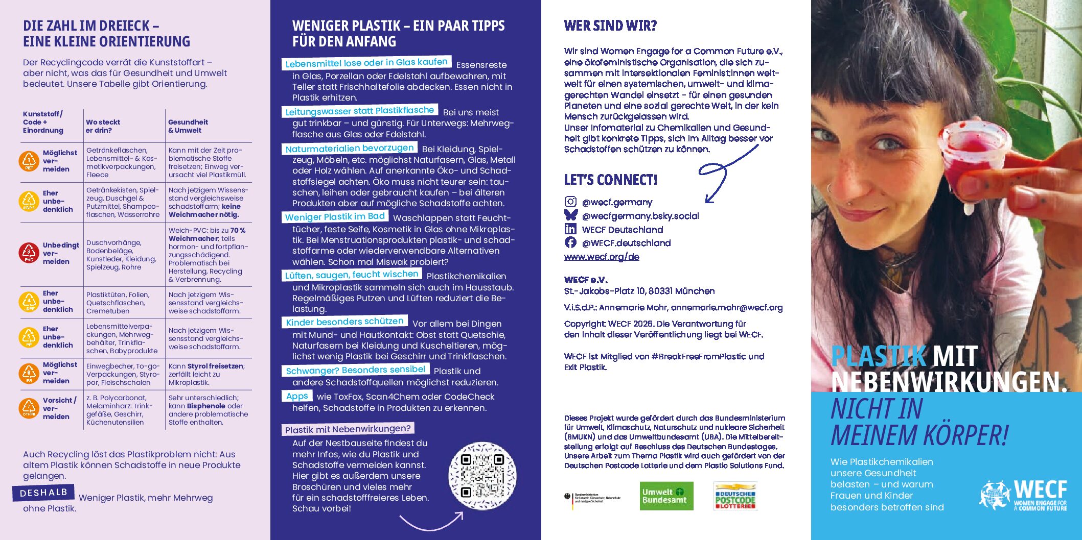 Plastik mit Nebenwirkungen. Nicht in meinem Körper! Unser neuer Flyer zeigt, wie Plastikchemikalien unsere Gesundheit belasten – und warum Frauen und Kinder besonders betroffen sind.
